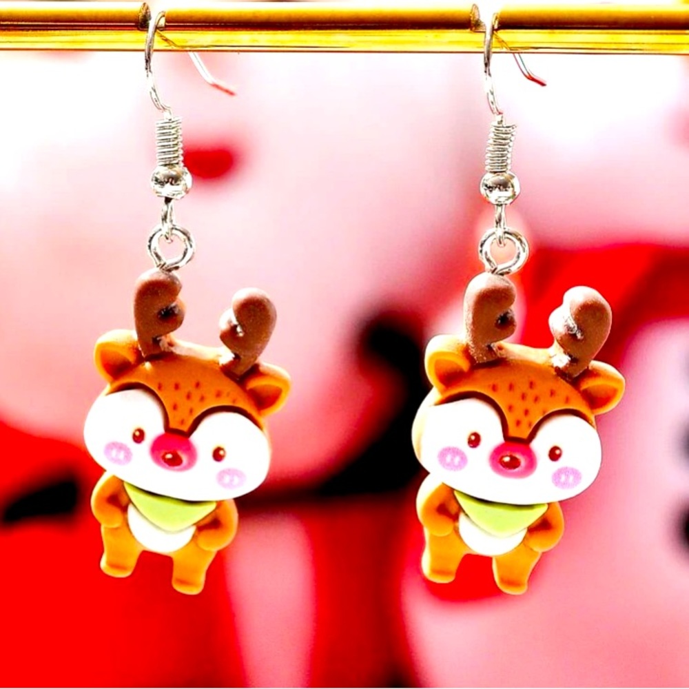 Baby Rudolph🎅🏼🎄🎁✨Christmas Glee Dangle Drop Earr Earrings - Picture 2 of 5